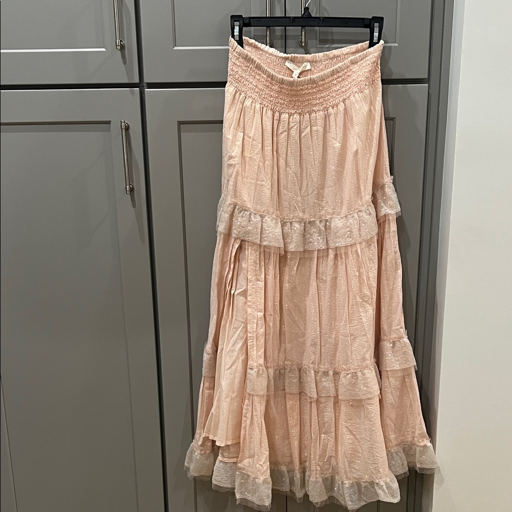 LoveShackFancy Blush Tiered Maxi Skirt